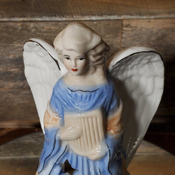 Ceramic Glazed Angel Playing Harp Tea Light Holder - Handpainted - Picture 6 of 6
